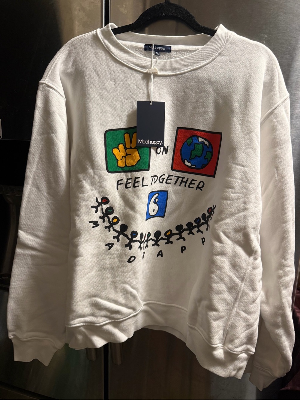 Madhappy White Crewneck with Multicolor 'Feel Together' Graphic